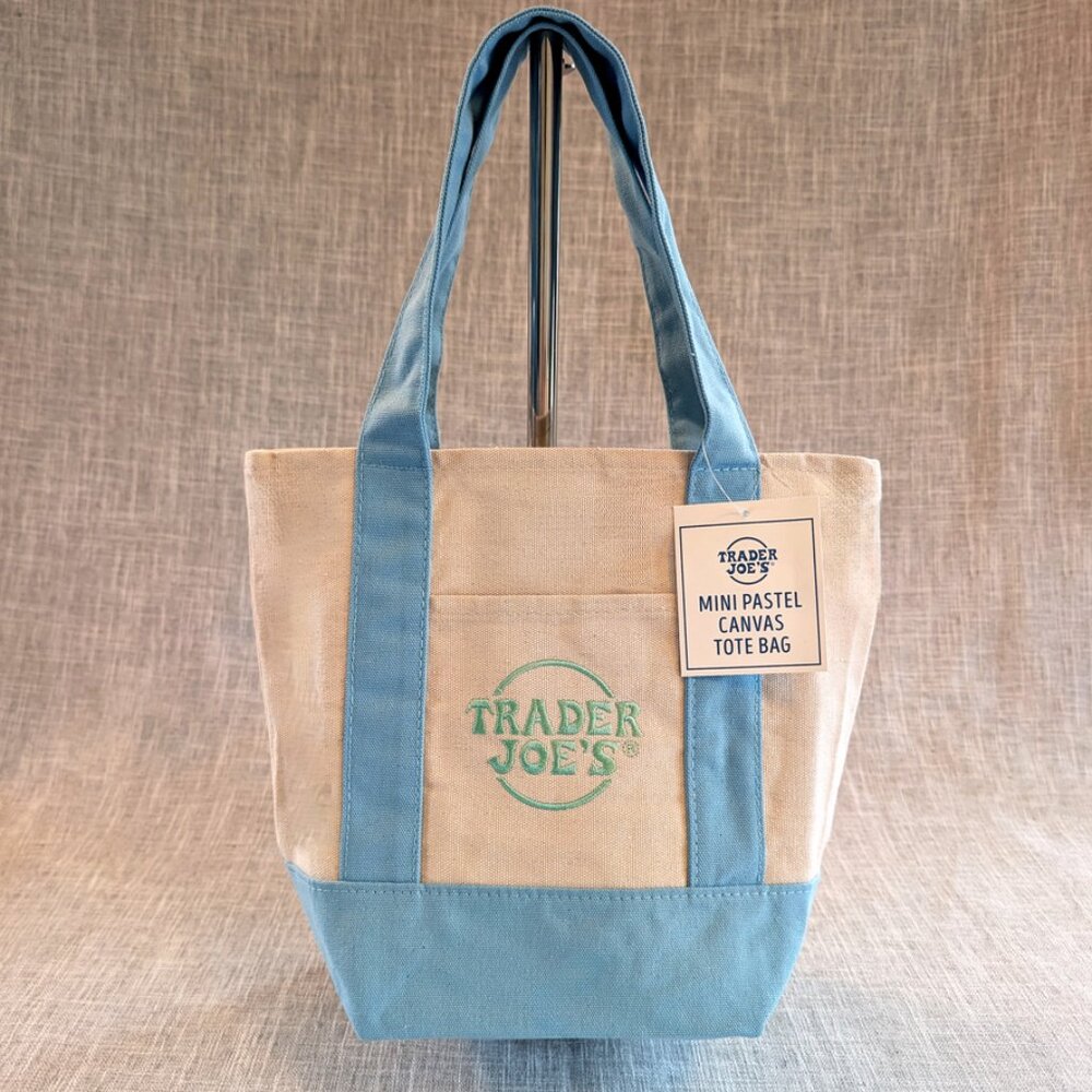 Trader Joe’s Baby Blue Mini Canvas Pastel Tote Bag, Spring 2026 -Brand NEW